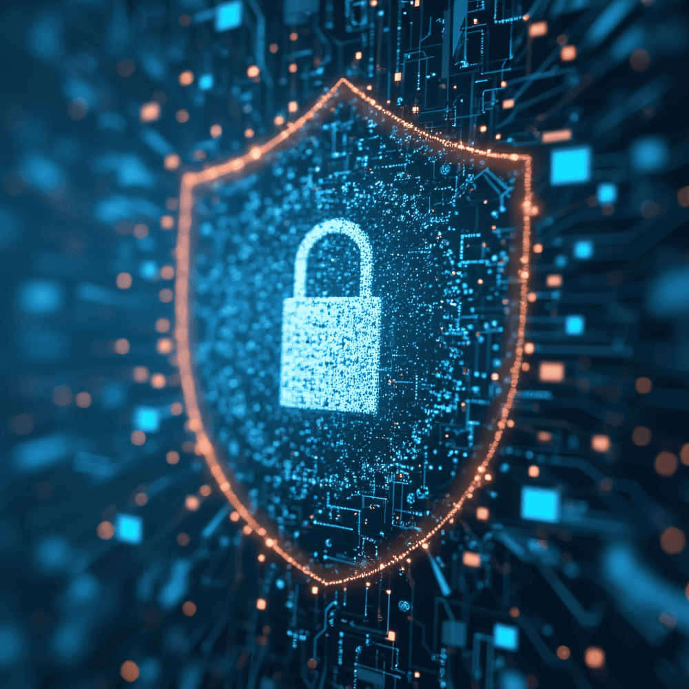 Digital shield with lock – symbolising in-depth cybersecurity assessments and threat exposure analysis